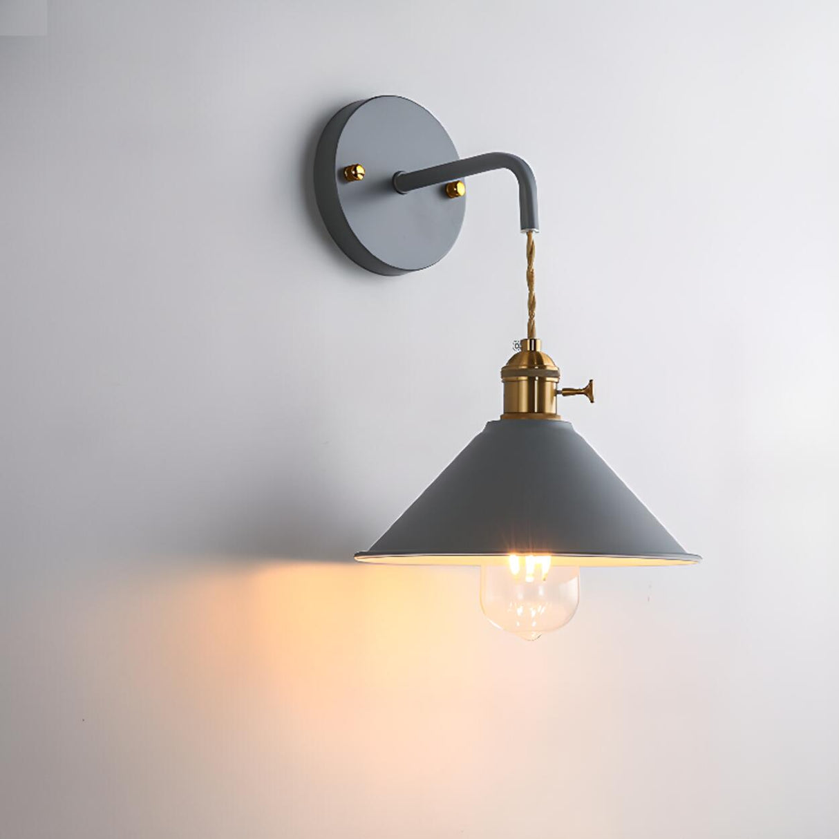 Colorful Vintage Brass Cone Wall Sconce Lights Image - 10
