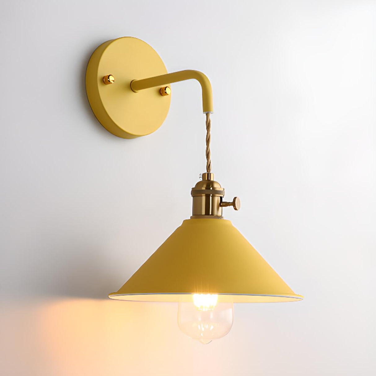 Colorful Vintage Brass Cone Wall Sconce Lights Image - 12