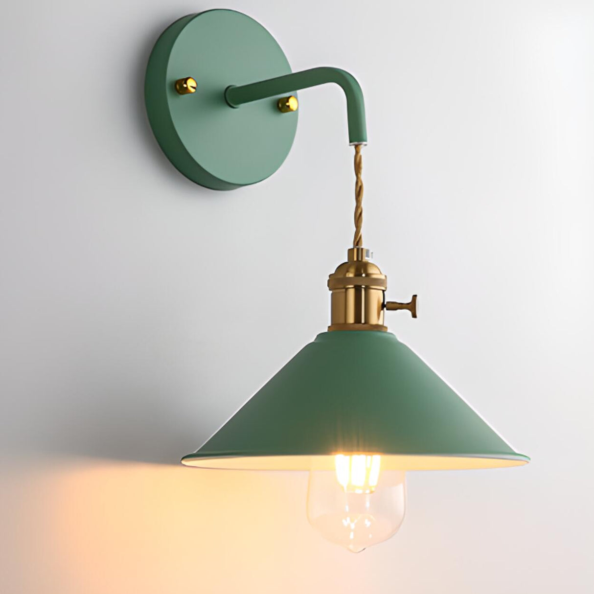 Colorful Vintage Brass Cone Wall Sconce Lights Image - 14