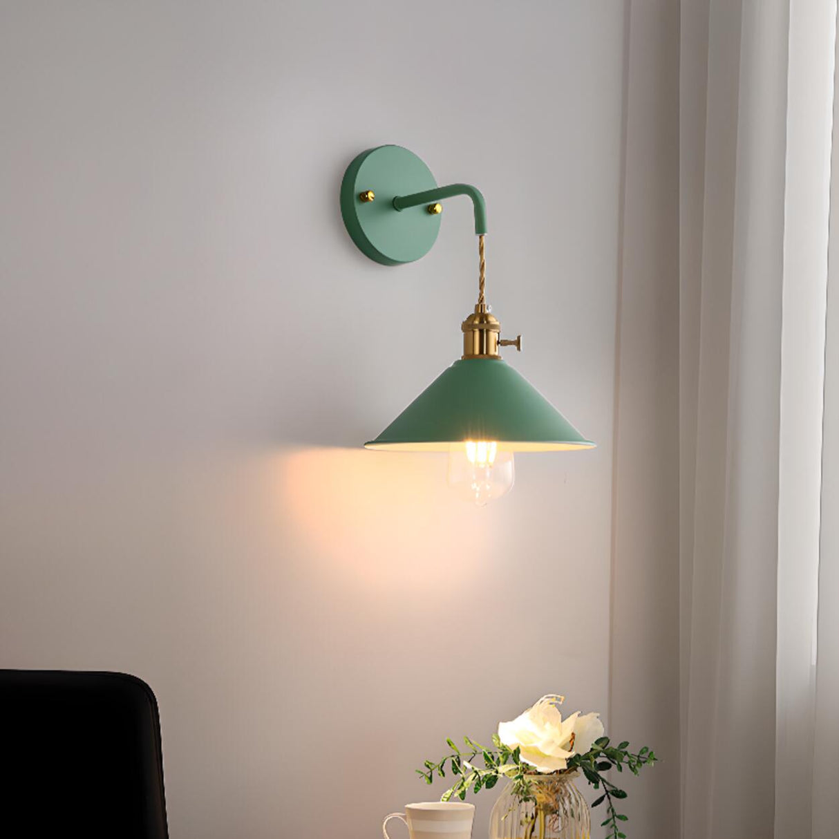 Colorful Vintage Brass Cone Wall Sconce Lights Image - 18