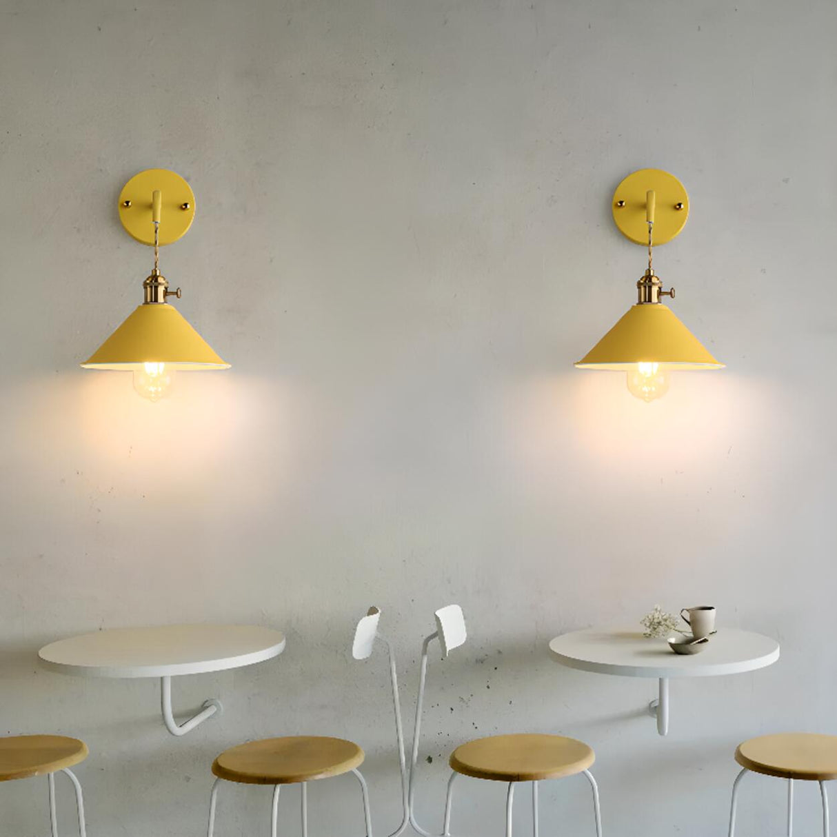 Colorful Vintage Brass Cone Wall Sconce Lights Image - 2