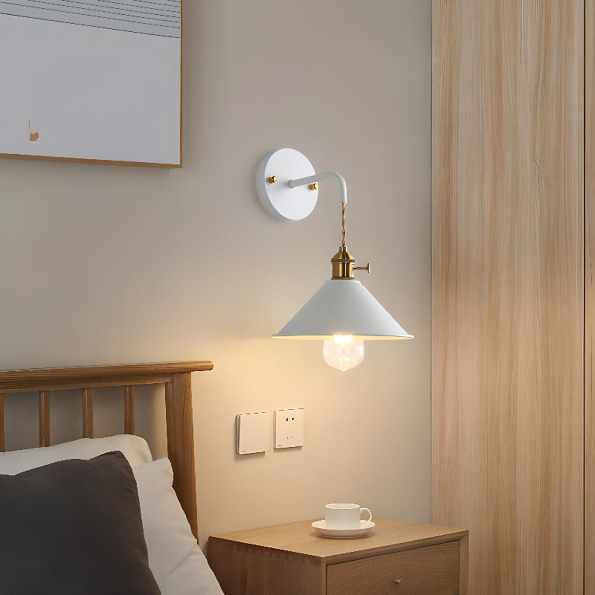 Colorful Vintage Brass Cone Wall Sconce Lights Image - 3