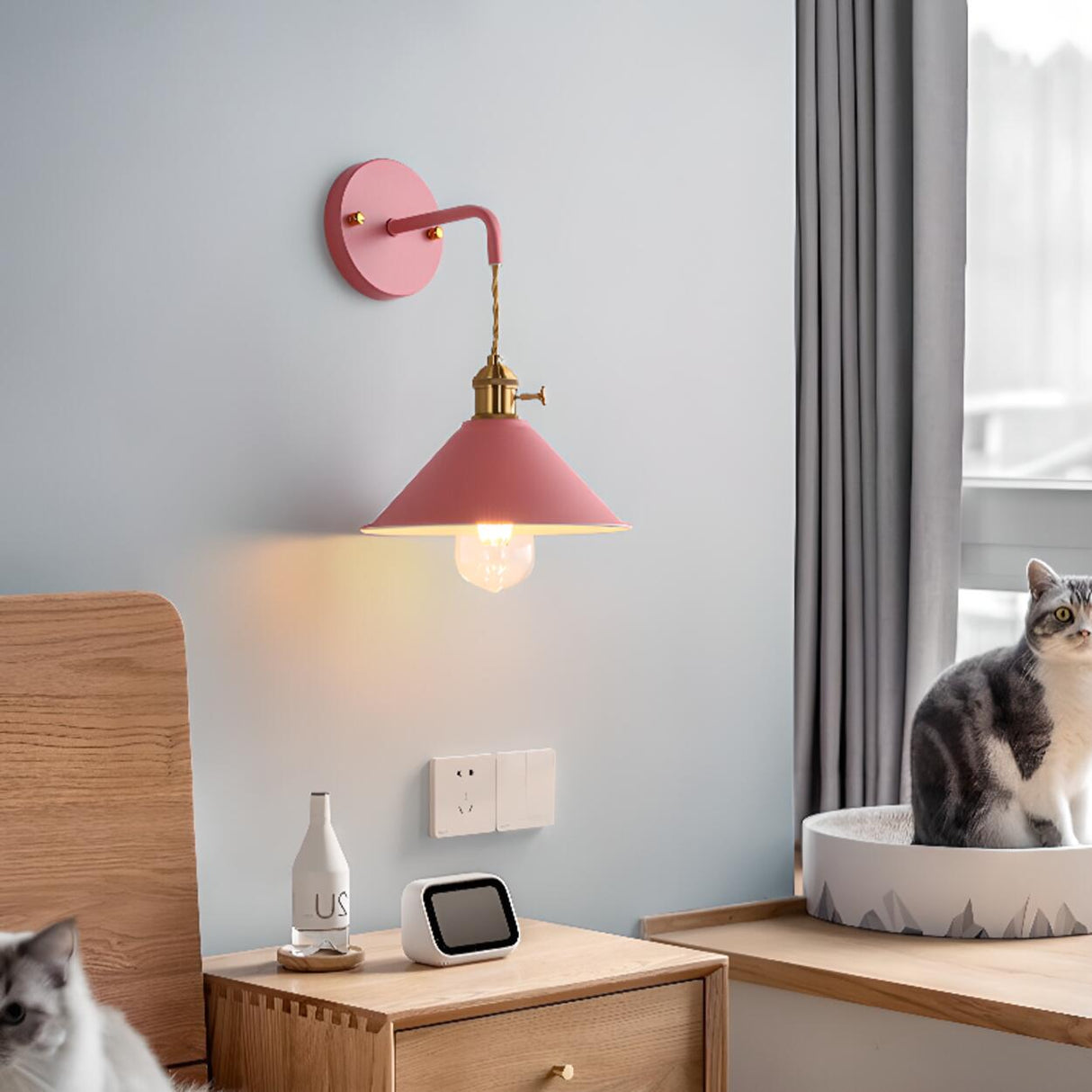 Colorful Vintage Brass Cone Wall Sconce Lights Image - 4