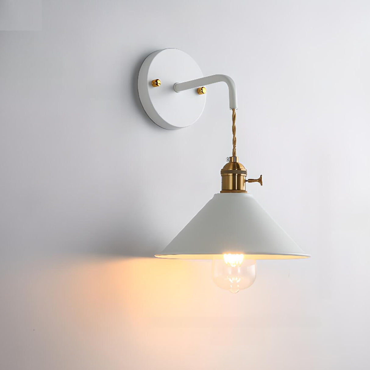 Colorful Vintage Brass Cone Wall Sconce Lights Image - 6