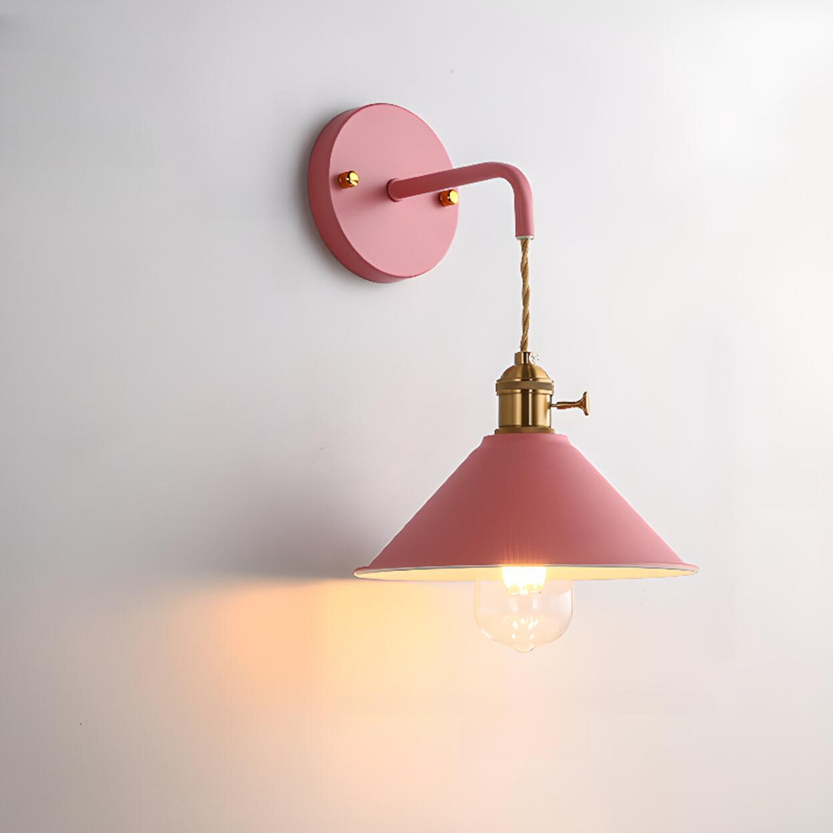 Colorful Vintage Brass Cone Wall Sconce Lights Image - 7