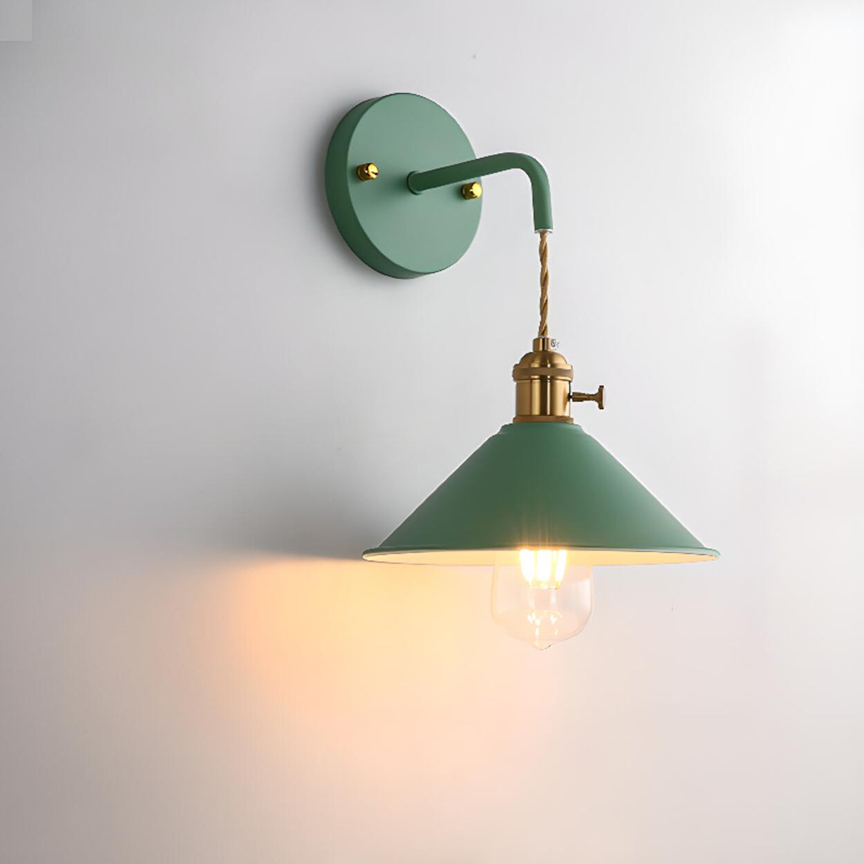 Colorful Vintage Brass Cone Wall Sconce Lights Image - 8