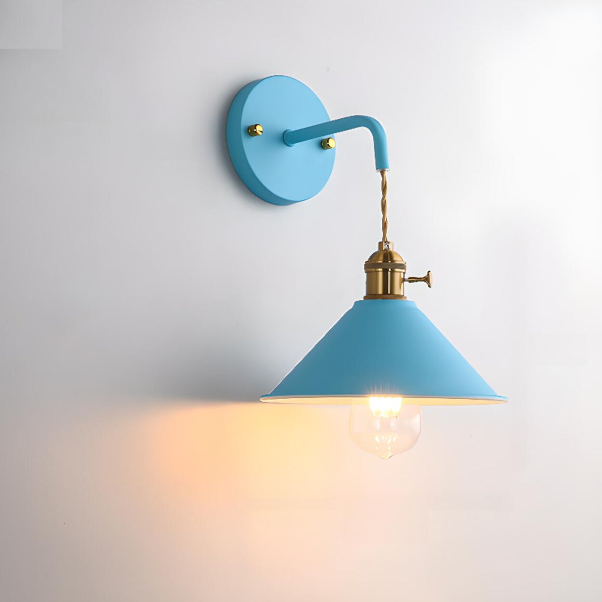 Colorful Vintage Brass Cone Wall Sconce Lights Image - 9