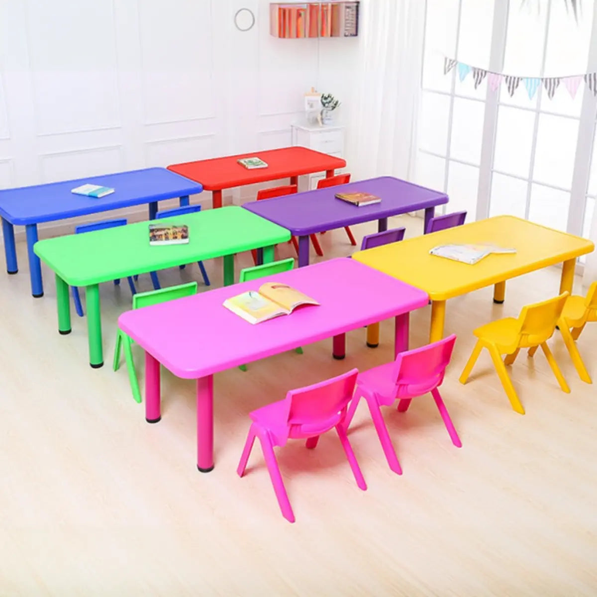 Colorful Waterproof Rectangle Toddler Table Chair Set Image - 1