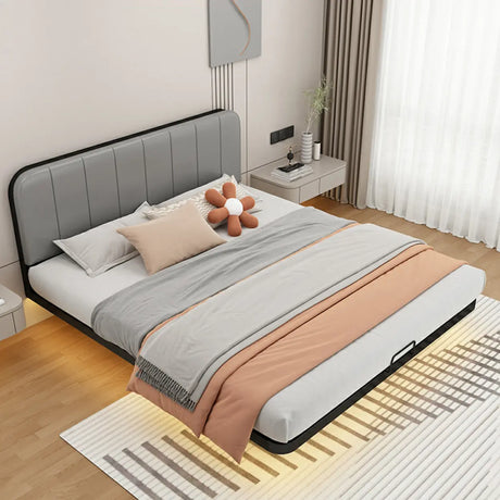 Comfort Headboard Gray Queen Upholstered Panel Bed Image - 1