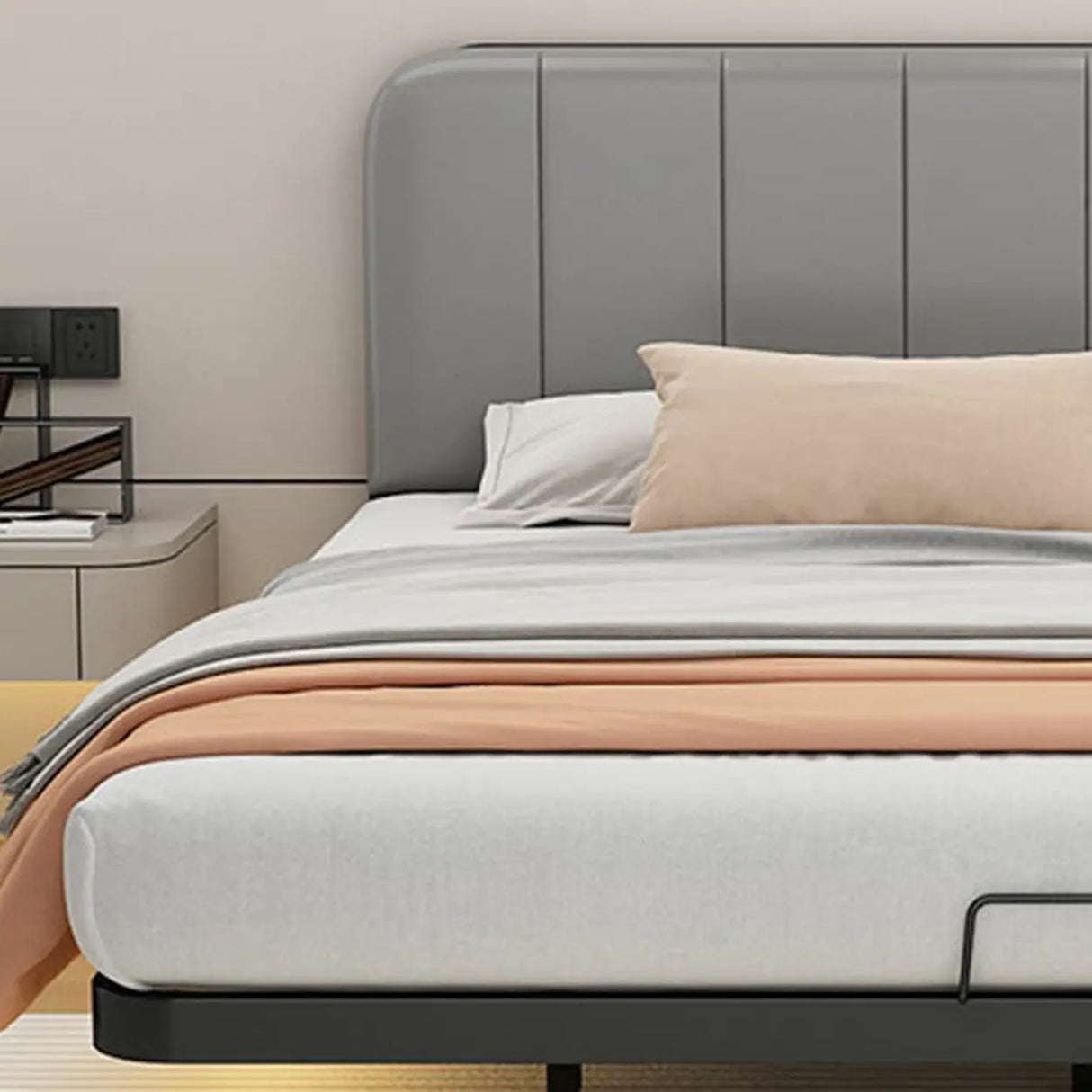 Comfort Headboard Gray Queen Upholstered Panel Bed Image - 10