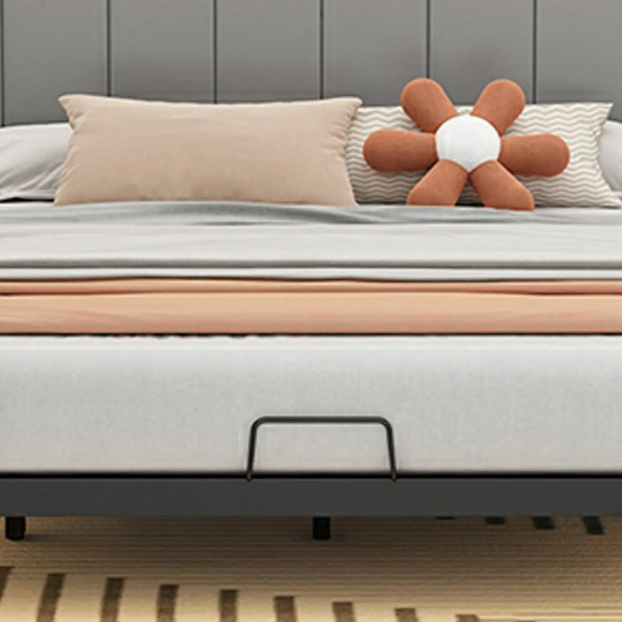 Comfort Headboard Gray Queen Upholstered Panel Bed Image - 12