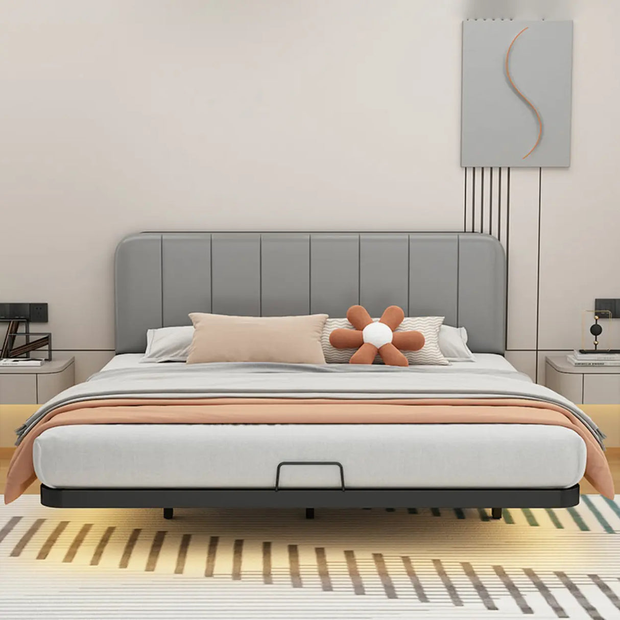 Comfort Headboard Gray Queen Upholstered Panel Bed Image - 4