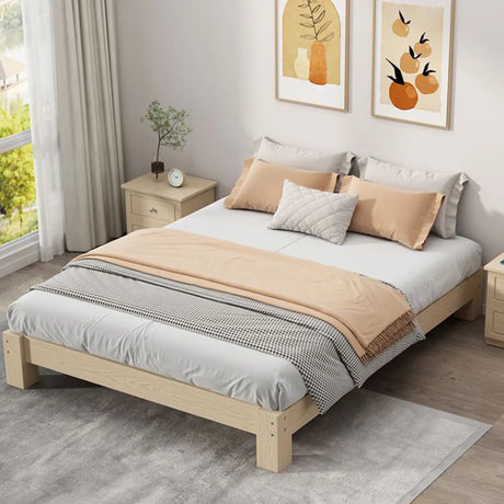 Comfort Natural Queen Rectangular Pine Panel Bed Frame Image - 1