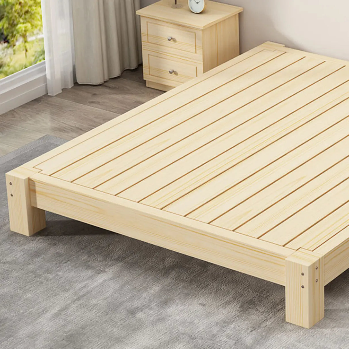 Comfort Natural Queen Rectangular Pine Panel Bed Frame Image - 7