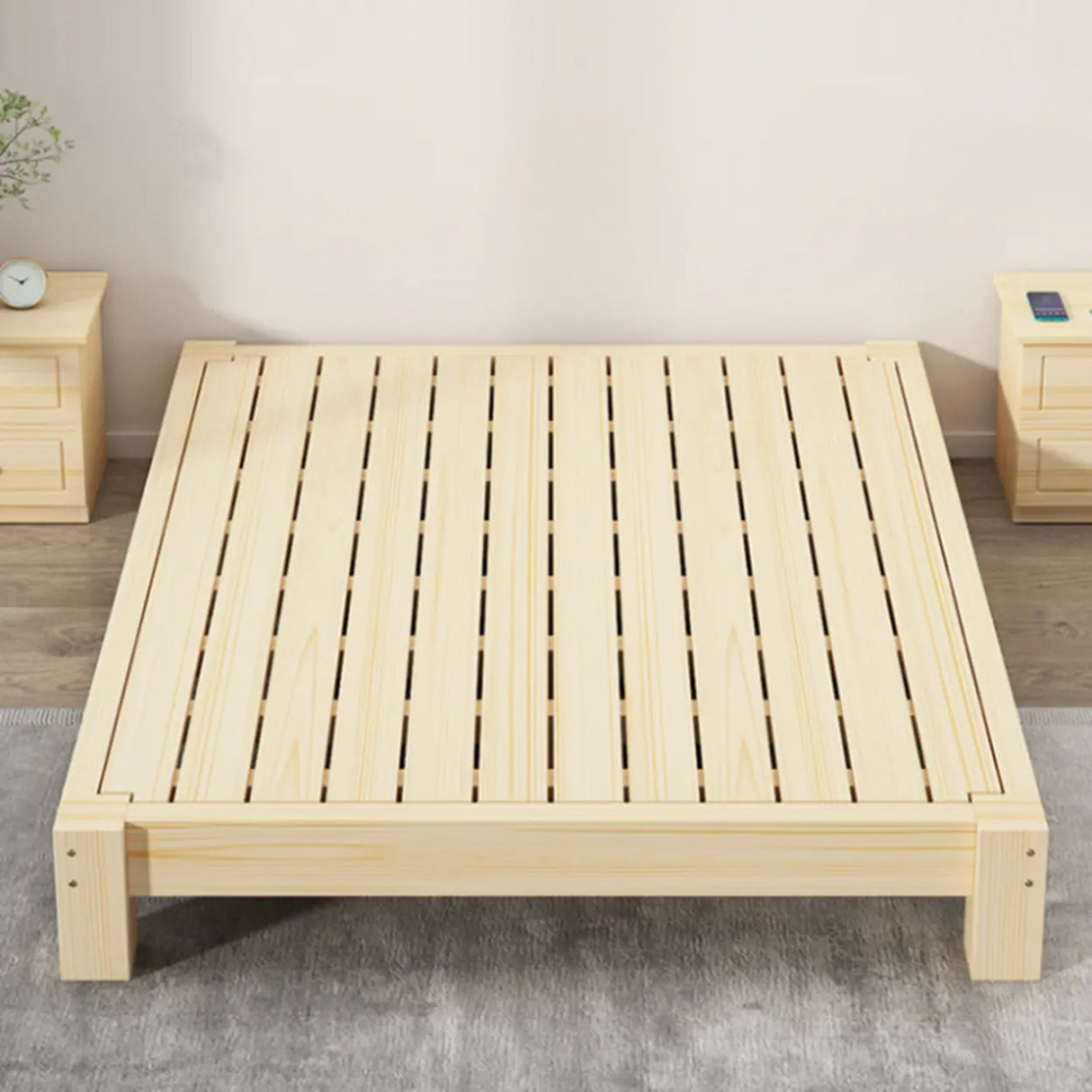 Comfort Natural Queen Rectangular Pine Panel Bed Frame Image - 8