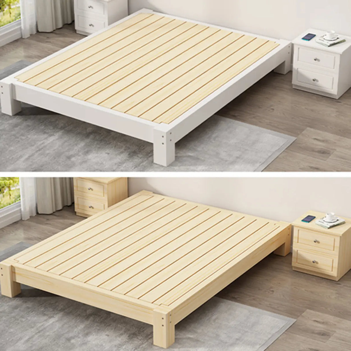 Comfort Natural Queen Rectangular Pine Panel Bed Frame Image - 9