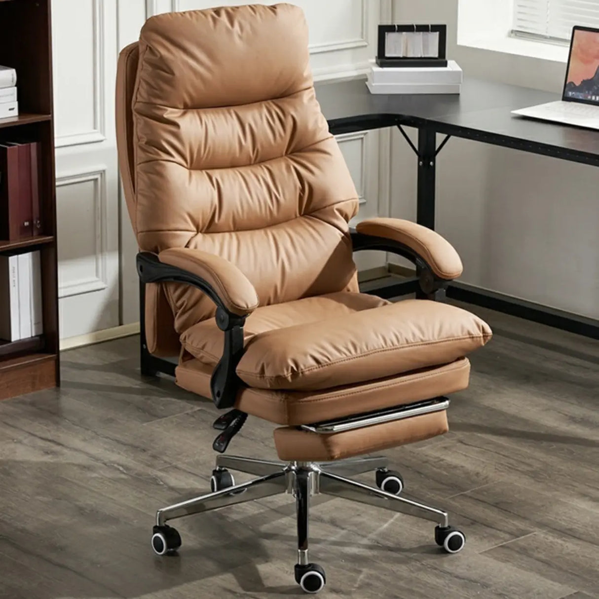 Comfort Reclining Leather Executive Office Chair with Wheels Image - 5