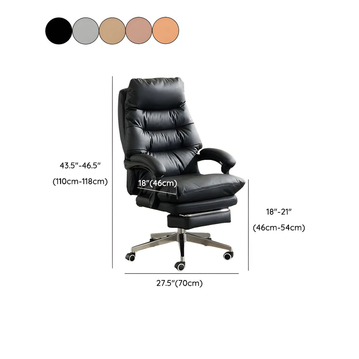 Comfort Reclining Leather Executive Office Chair with Wheels 