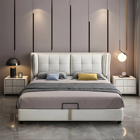 Comfort White King Wingback Upholstered Leather Bed Image - 1