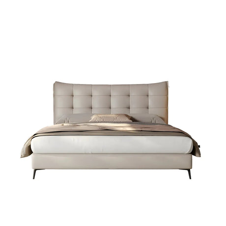Comfort White Queen Leather Wingback Upholstered Bed Image - 2