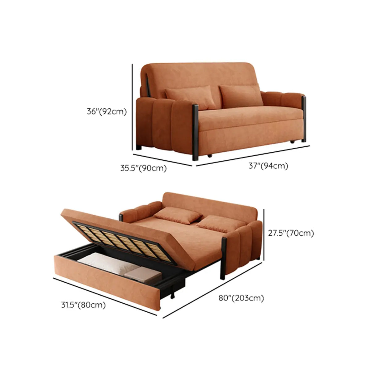 Comfortable Orange Storage Corduroy Sleeper Futon Sofa Image - 10