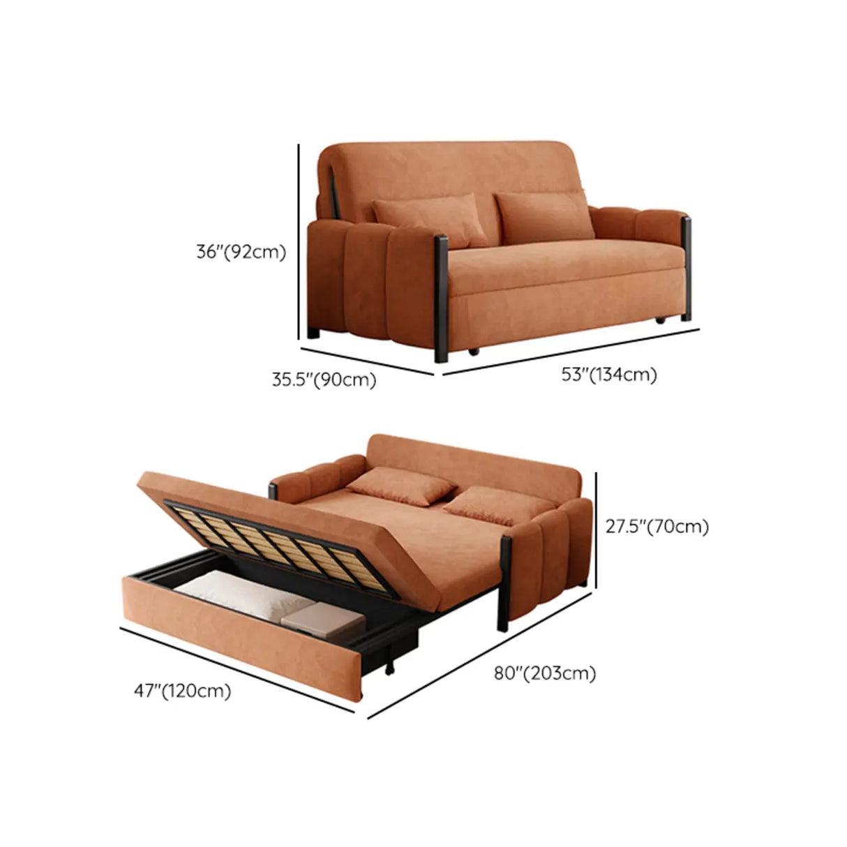 Comfortable Orange Storage Corduroy Sleeper Futon Sofa Image - 12