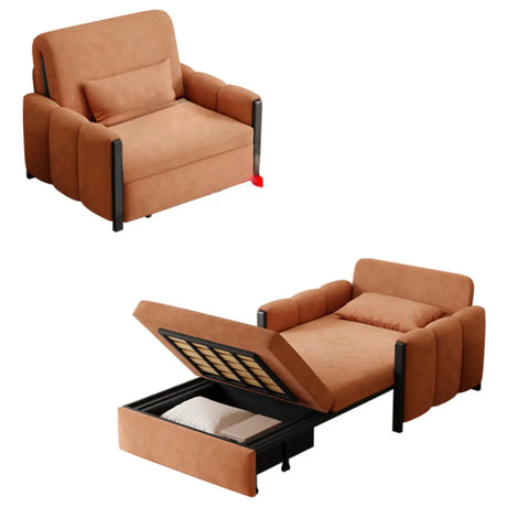 Comfortable Orange Storage Corduroy Sleeper Futon Sofa Image - 2