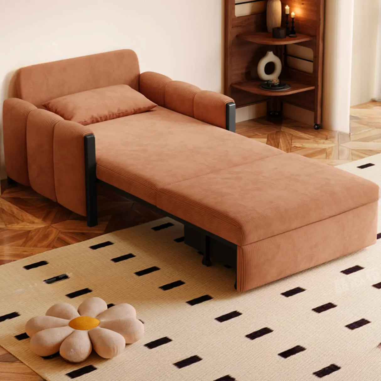 Comfortable Orange Storage Corduroy Sleeper Futon Sofa Image - 4
