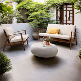 Comfortable Teak Beige Cushions and Pillow Patio Sofa Set Image - 1