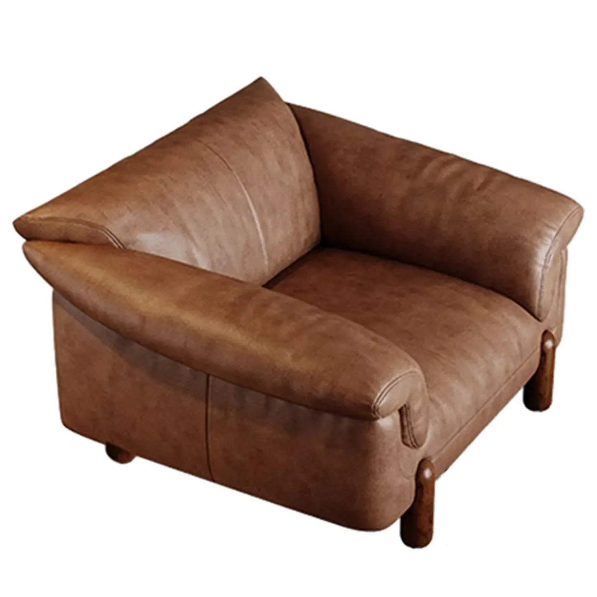 Compact Brown Flared Arm Leather Single Sofa with Legs Image - 10