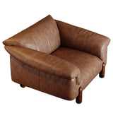 Compact Brown Flared Arm Leather Single Sofa with Legs Image - 10