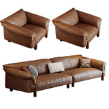 Compact Brown Flared Arm Leather Single Sofa with Legs Image - 11