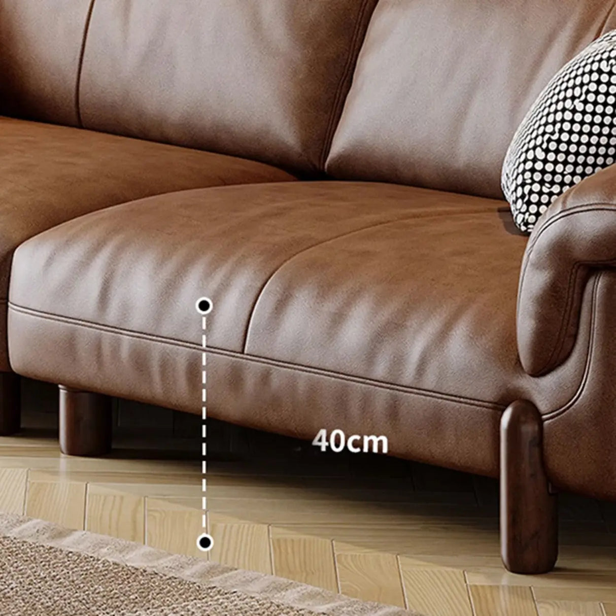 Compact Brown Flared Arm Leather Single Sofa with Legs Image - 12