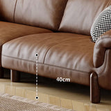 Compact Brown Flared Arm Leather Single Sofa with Legs Image - 12