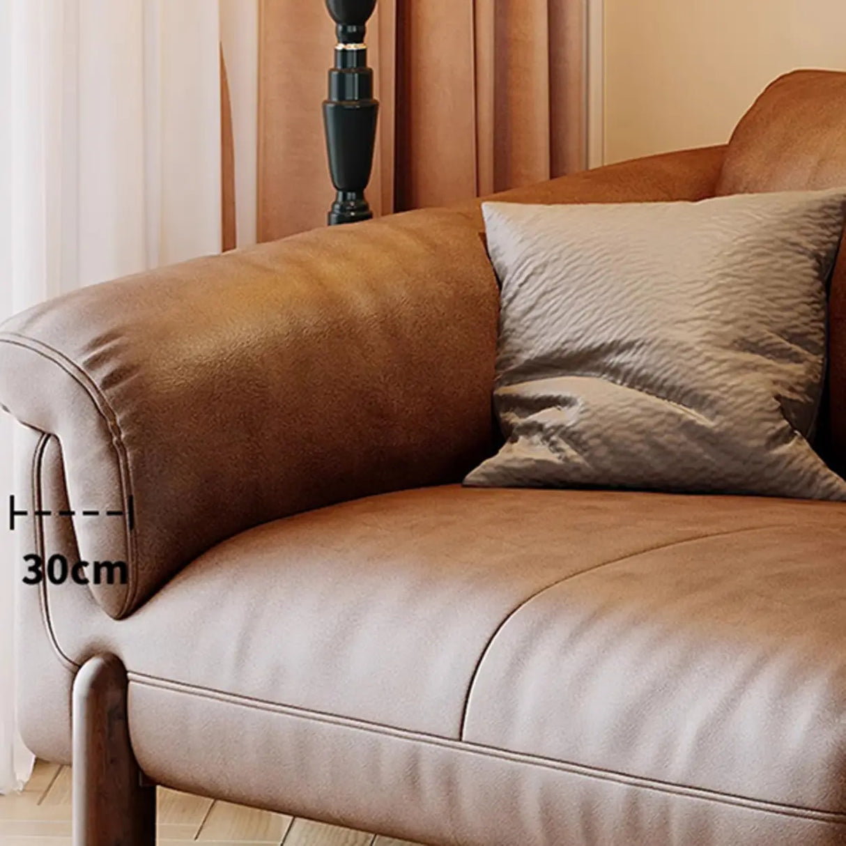 Compact Brown Flared Arm Leather Single Sofa with Legs Image - 15