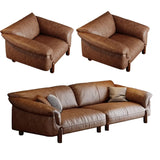 Compact Brown Flared Arm Leather Single Sofa with Legs Image - 16