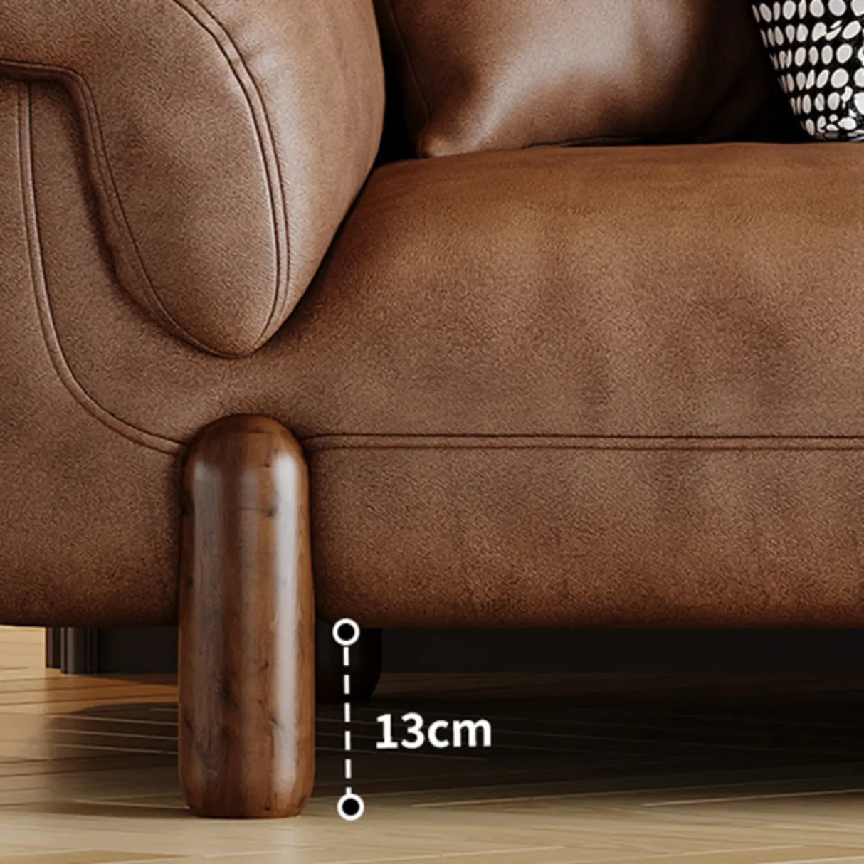 Compact Brown Flared Arm Leather Single Sofa with Legs Image - 18