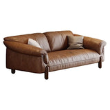 Compact Brown Flared Arm Leather Single Sofa with Legs Image - 2