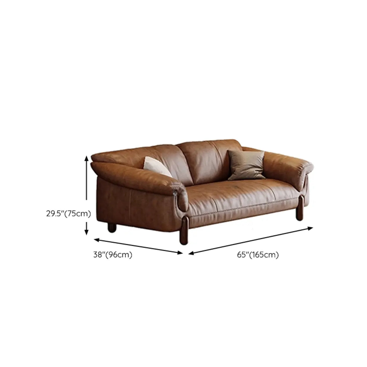 Compact Brown Flared Arm Leather Single Sofa with Legs Image - 20