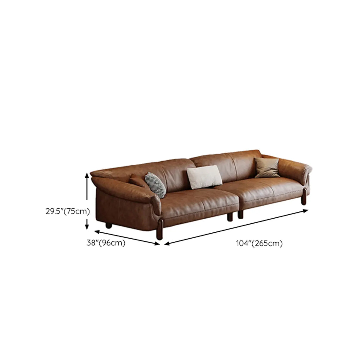 Compact Brown Flared Arm Leather Single Sofa with Legs Image - 21
