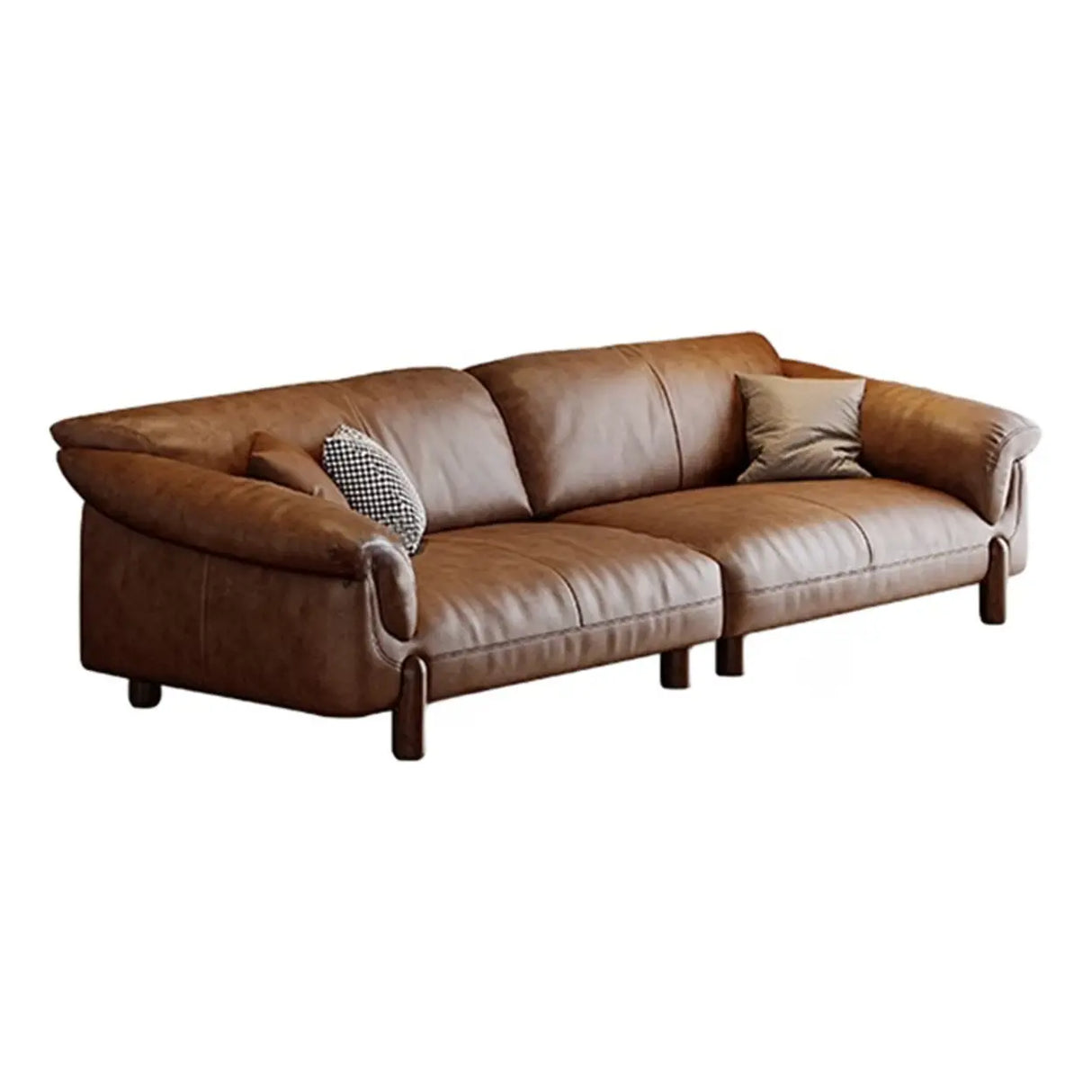 Compact Brown Flared Arm Leather Single Sofa with Legs Image - 3