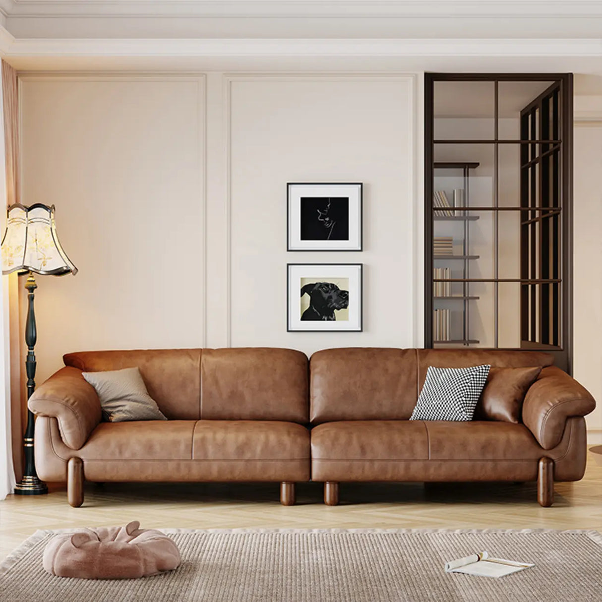 Compact Brown Flared Arm Leather Single Sofa with Legs Image - 4