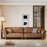Compact Brown Flared Arm Leather Single Sofa with Legs Image - 4
