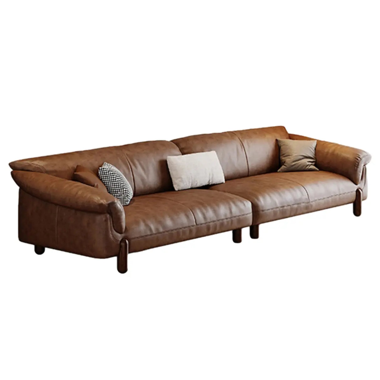 Compact Brown Flared Arm Leather Single Sofa with Legs Image - 5