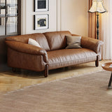 Compact Brown Flared Arm Leather Single Sofa with Legs Image - 7