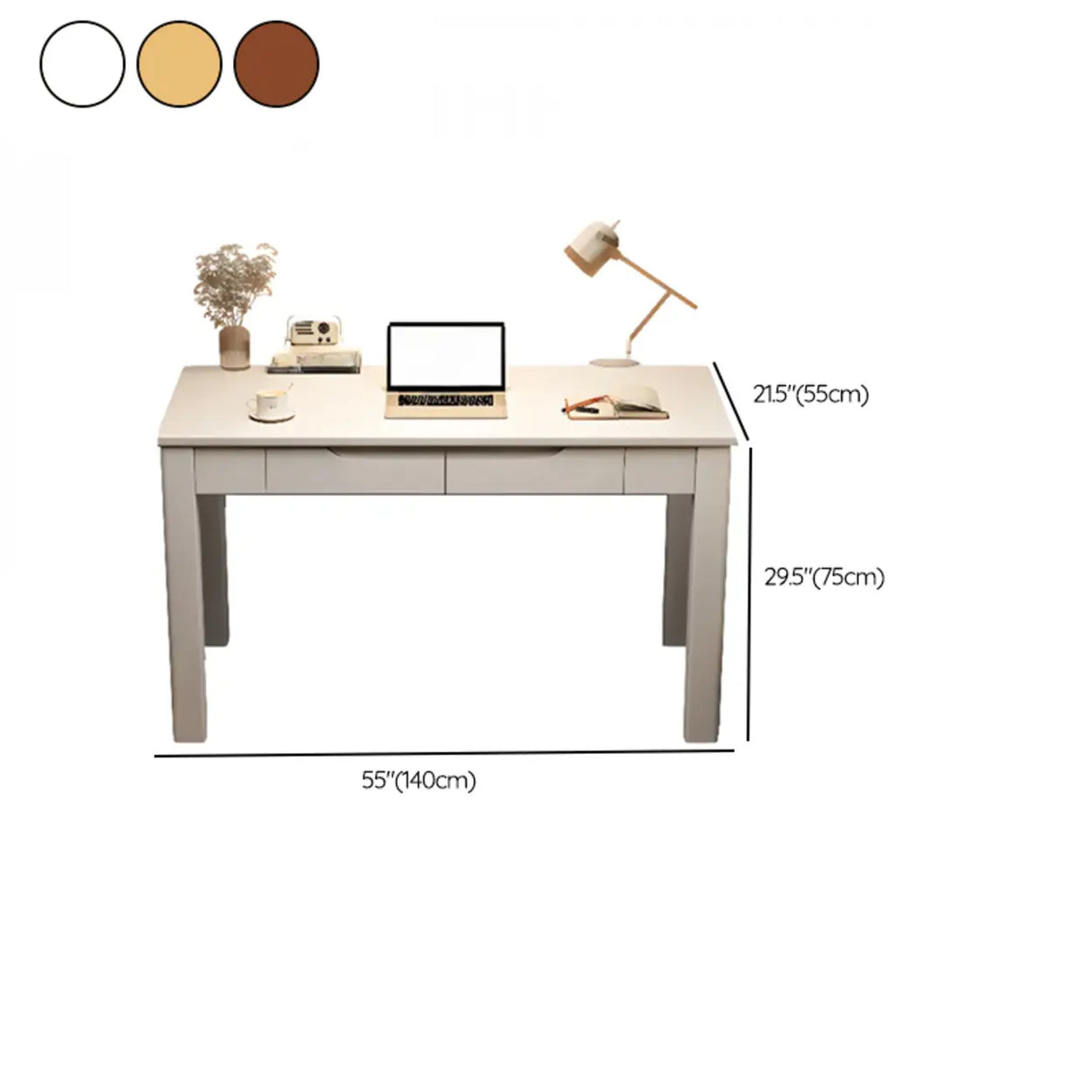 Compact Brown Wood Butcher Block Drawers Writing Desk Image - 14