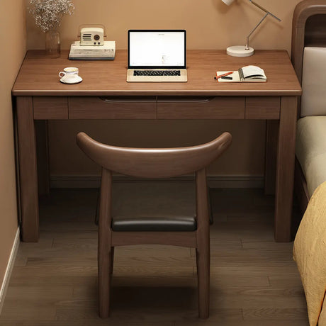 Compact Brown Wood Butcher Block Drawers Writing Desk Image - 1