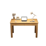 Compact Brown Wood Butcher Block Drawers Writing Desk Image - 3
