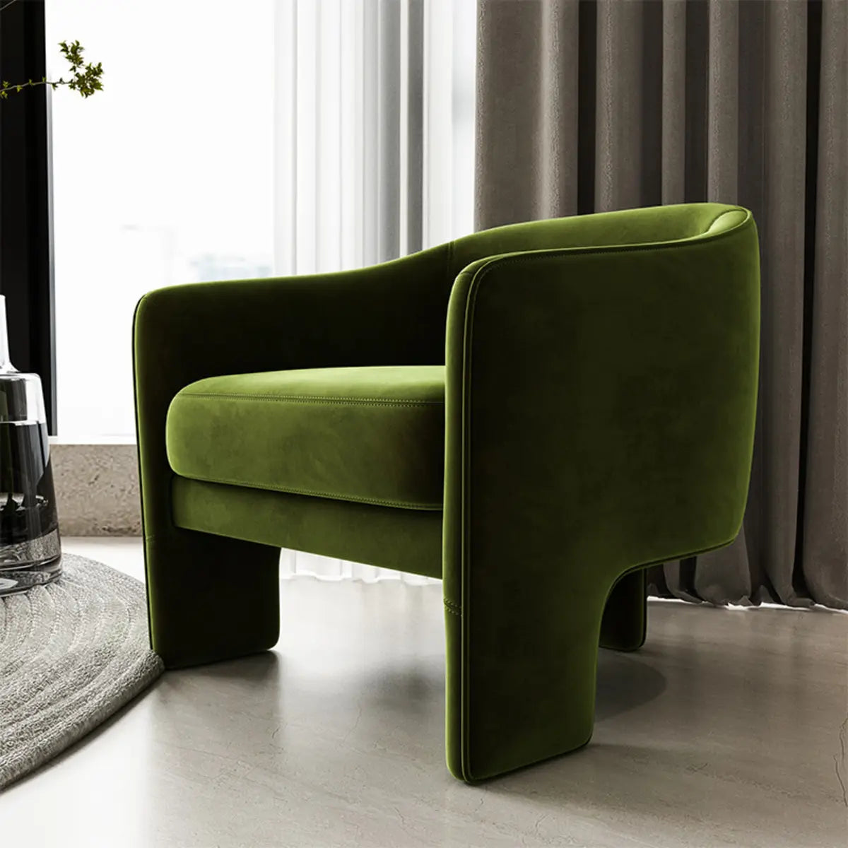 Compact Grass Green Flannel Tight Back Arm Chair Image - 2