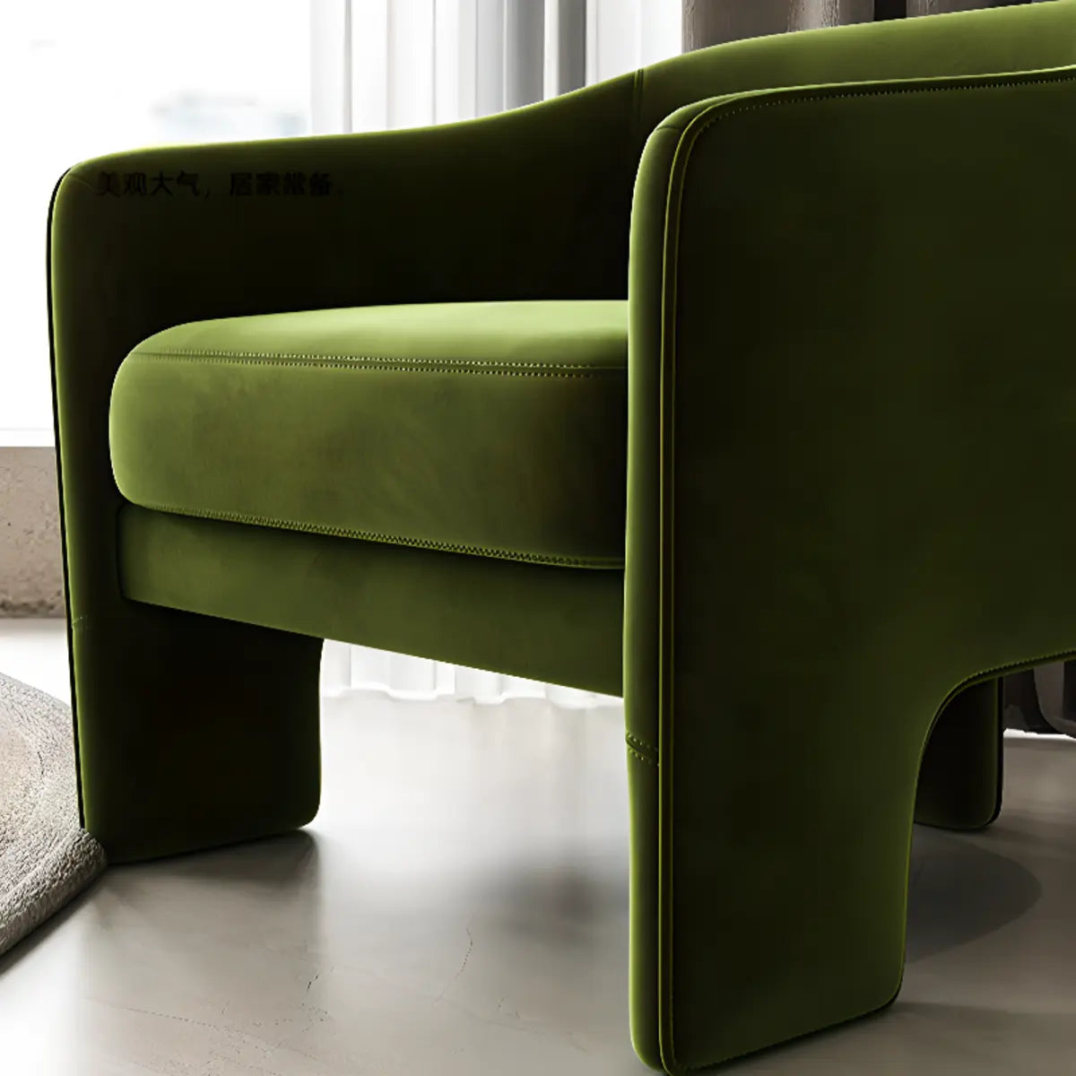 Compact Grass Green Flannel Tight Back Arm Chair Image - 8